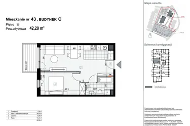 Rzut - Mieszkanie na sprzedaż 2 pokoje o powierzchni 42,28 m² - numer C43 w Apartamenty Kopernika