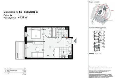 Rzut - Mieszkanie na sprzedaż 2 pokoje o powierzchni 41,31 m² - numer C52 w Apartamenty Kopernika