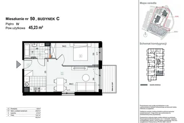 Rzut - Mieszkanie na sprzedaż 2 pokoje o powierzchni 45,23 m² - numer C50 w Apartamenty Kopernika