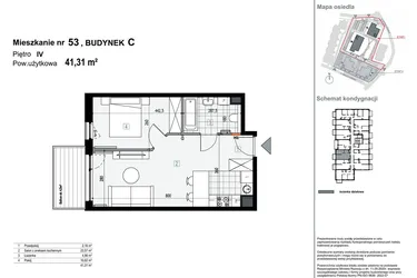 Rzut - Mieszkanie na sprzedaż 2 pokoje o powierzchni 41,31 m² - numer C53 w Apartamenty Kopernika