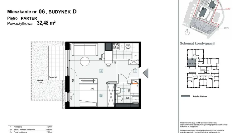 Rzut - Mieszkanie na sprzedaż 1 pokój o powierzchni 32,47 m² - numer D6 w Apartamenty Kopernika