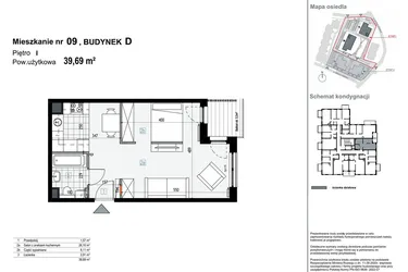 Rzut - Mieszkanie na sprzedaż 1 pokój o powierzchni 39,67 m² - numer D9 w Apartamenty Kopernika