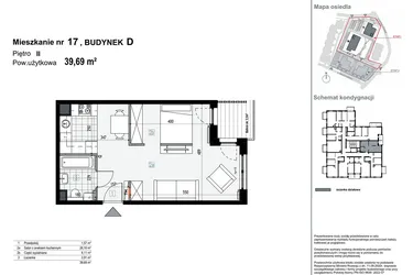 Rzut - Mieszkanie na sprzedaż 1 pokój o powierzchni 39,67 m² - numer D17 w Apartamenty Kopernika
