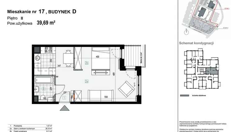 Rzut - Mieszkanie na sprzedaż 1 pokój o powierzchni 39,67 m² - numer D17 w Apartamenty Kopernika