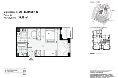 Rzut - Mieszkanie na sprzedaż 1 pokój o powierzchni 39,67 m² - numer D25 w Apartamenty Kopernika