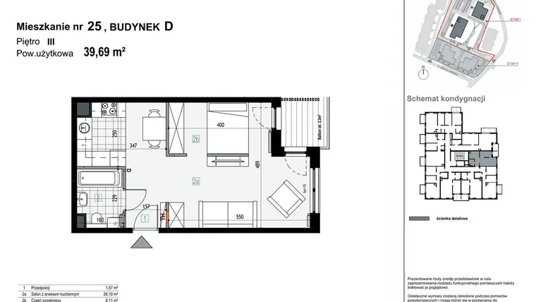 Rzut - Mieszkanie na sprzedaż 1 pokój o powierzchni 39,67 m² - numer D25 w Apartamenty Kopernika