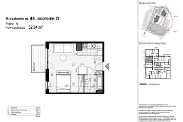 Rzut - Mieszkanie na sprzedaż 1 pokój o powierzchni 32,83 m² - numer D45 w Apartamenty Kopernika