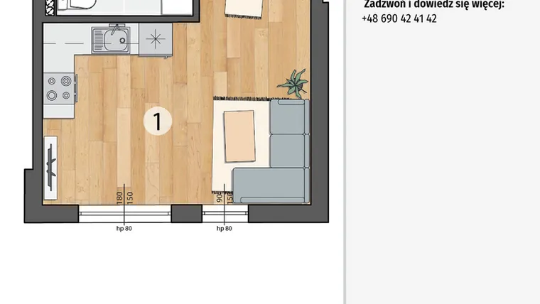 Rzut - Mieszkanie na sprzedaż 1 pokój o powierzchni 27,6 m² - numer G3-01 w Osada Sportowa Smolec