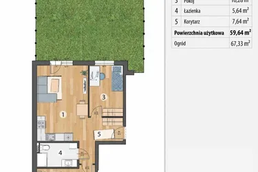 Rzut - Mieszkanie na sprzedaż 3 pokoje o powierzchni 60,25 m² - numer G3-02 w Osada Sportowa Smolec