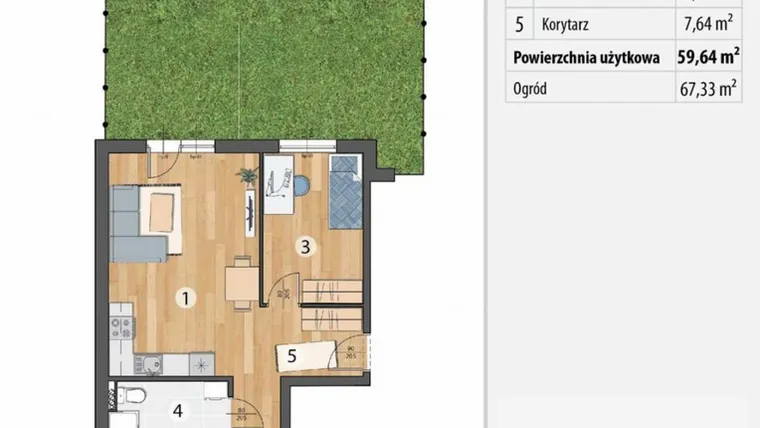 Rzut - Mieszkanie na sprzedaż 3 pokoje o powierzchni 60,25 m² - numer G3-02 w Osada Sportowa Smolec
