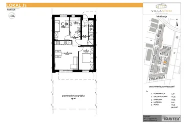 Rzut - Mieszkanie na sprzedaż 3 pokoje o powierzchni 50,73 m² - numer J3 w Villa Stoki (mieszkania)