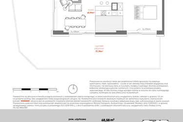 Rzut - Mieszkanie na sprzedaż 1 pokój o powierzchni 68,58 m² - numer F.00.01 w Pierwsza Dzielnica - etap III