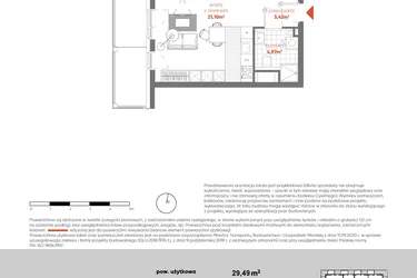 Rzut - Mieszkanie na sprzedaż 1 pokój o powierzchni 29,49 m² - numer F.01.06 w Pierwsza Dzielnica - etap III