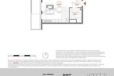 Rzut - Mieszkanie na sprzedaż 1 pokój o powierzchni 30 m² - numer F.02.06 w Pierwsza Dzielnica - etap III