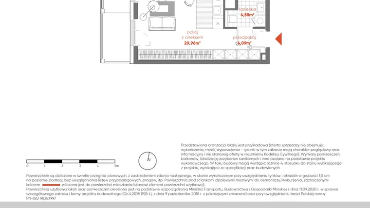 Rzut - Mieszkanie na sprzedaż 1 pokój o powierzchni 29,63 m² - numer F.02.07 w Pierwsza Dzielnica - etap III