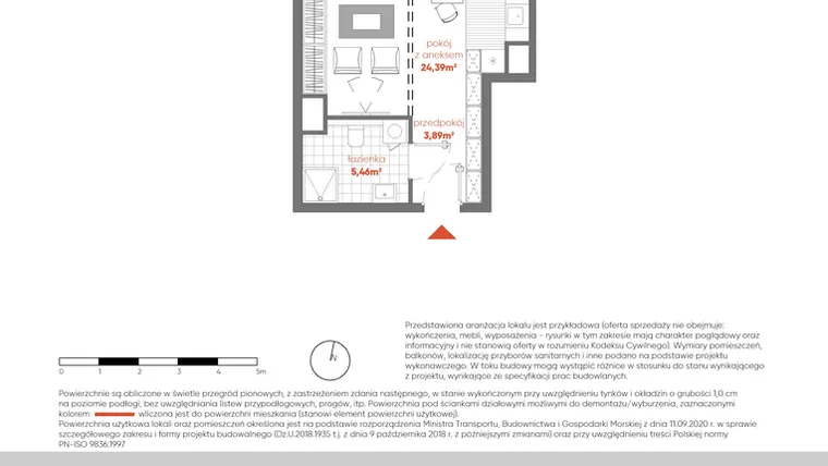 Rzut - Mieszkanie na sprzedaż 1 pokój o powierzchni 33,74 m² - numer F.03.01 w Pierwsza Dzielnica - etap III
