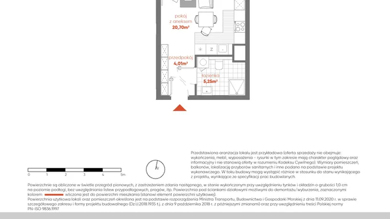 Rzut - Mieszkanie na sprzedaż 1 pokój o powierzchni 29,96 m² - numer F.03.09 w Pierwsza Dzielnica - etap III
