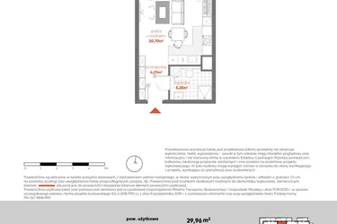 Rzut - Mieszkanie na sprzedaż 1 pokój o powierzchni 29,96 m² - numer F.04.09 w Pierwsza Dzielnica - etap III