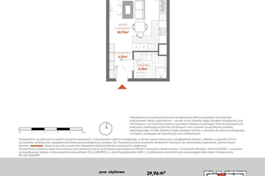 Rzut - Mieszkanie na sprzedaż 1 pokój o powierzchni 29,96 m² - numer F.05.09 w Pierwsza Dzielnica - etap III