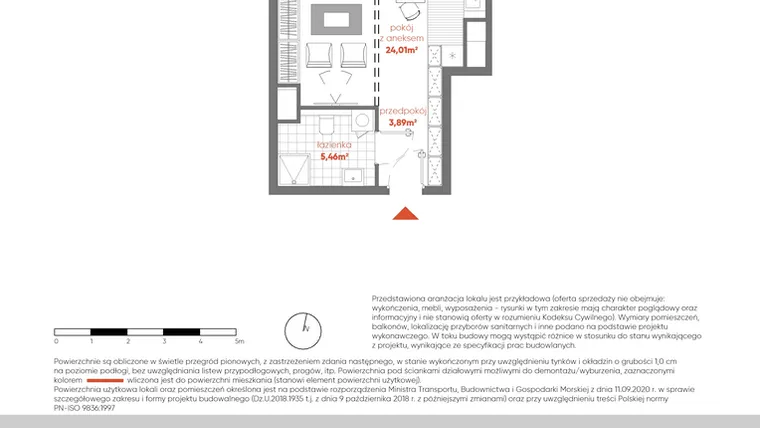 Rzut - Mieszkanie na sprzedaż 1 pokój o powierzchni 33,36 m² - numer F.06.01 w Pierwsza Dzielnica - etap III