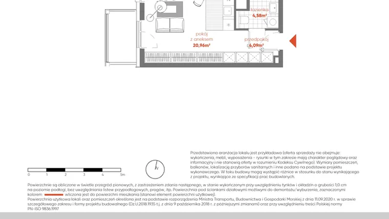 Rzut - Mieszkanie na sprzedaż 1 pokój o powierzchni 29,63 m² - numer F.05.07 w Pierwsza Dzielnica - etap III