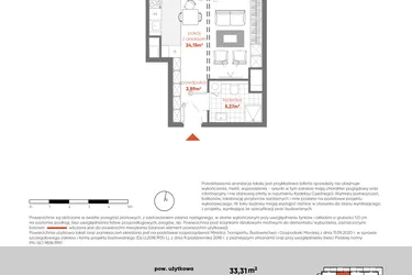 Rzut - Mieszkanie na sprzedaż 1 pokój o powierzchni 33,31 m² - numer F.06.08 w Pierwsza Dzielnica - etap III