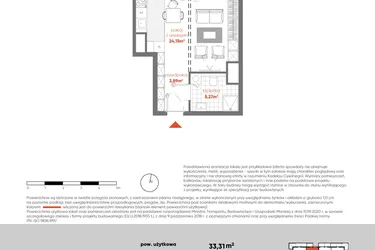Rzut - Mieszkanie na sprzedaż 1 pokój o powierzchni 33,31 m² - numer F.07.08 w Pierwsza Dzielnica - etap III