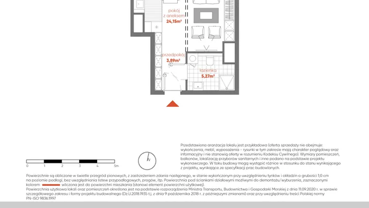 Rzut - Mieszkanie na sprzedaż 1 pokój o powierzchni 33,31 m² - numer F.07.08 w Pierwsza Dzielnica - etap III