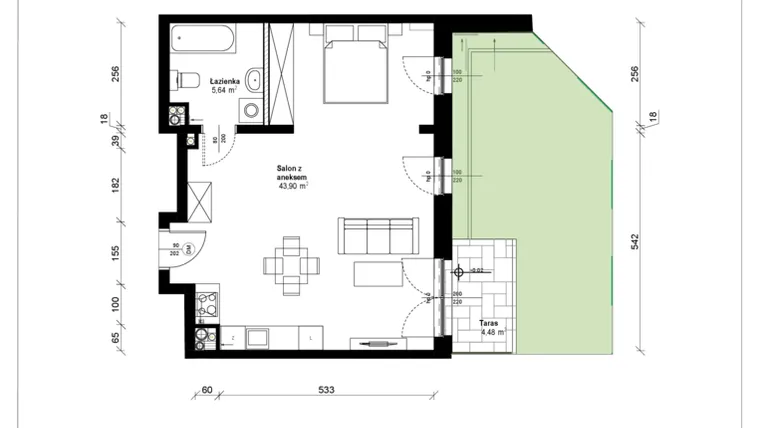 Rzut - Mieszkanie na sprzedaż 1 pokój o powierzchni 50,07 m² - numer A.0.04.1a w ATRIUM