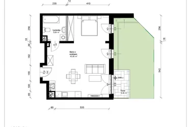 Rzut - Mieszkanie na sprzedaż 1 pokój o powierzchni 50,07 m² - numer A.0.04.1a w ATRIUM
