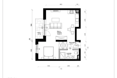 Rzut - Mieszkanie na sprzedaż 1 pokój o powierzchni 42,66 m² - numer B.0.02.1a w ATRIUM