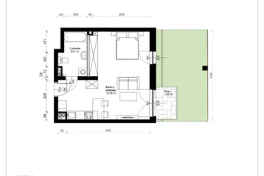 Rzut - Mieszkanie na sprzedaż 1 pokój o powierzchni 39,44 m² - numer B.0.08.1a w ATRIUM
