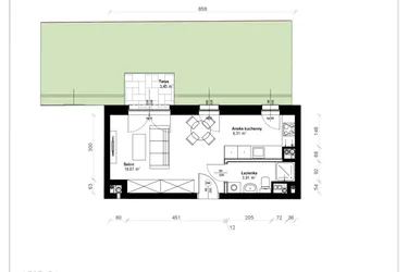 Rzut - Mieszkanie na sprzedaż 1 pokój o powierzchni 29,25 m² - numer B.0.06.1k w ATRIUM
