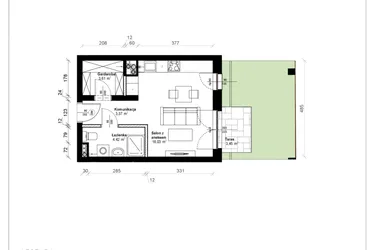 Rzut - Mieszkanie na sprzedaż 1 pokój o powierzchni 29,75 m² - numer B.0.09.1k w ATRIUM