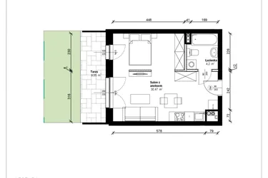 Rzut - Mieszkanie na sprzedaż 1 pokój o powierzchni 35,16 m² - numer B.0.18.1a w ATRIUM