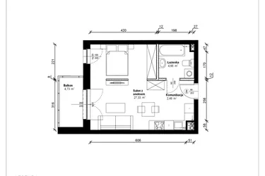 Rzut - Mieszkanie na sprzedaż 1 pokój o powierzchni 34,92 m² - numer B.1.20.1a w ATRIUM