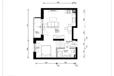 Rzut - Mieszkanie na sprzedaż 1 pokój o powierzchni 42,91 m² - numer B.1.21.1a w ATRIUM