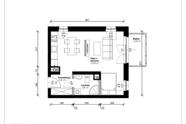 Rzut - Mieszkanie na sprzedaż 1 pokój o powierzchni 36,01 m² - numer B.1.26.1k w ATRIUM