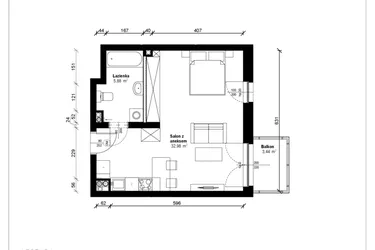 Rzut - Mieszkanie na sprzedaż 1 pokój o powierzchni 39,37 m² - numer B.1.27.1a w ATRIUM