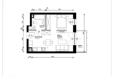 Rzut - Mieszkanie na sprzedaż 1 pokój o powierzchni 34,1 m² - numer B.1.29.1a w ATRIUM