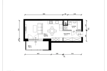 Rzut - Mieszkanie na sprzedaż 1 pokój o powierzchni 33,29 m² - numer B.2.42.1a w ATRIUM