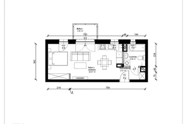 Rzut - Mieszkanie na sprzedaż 1 pokój o powierzchni 34,2 m² - numer B.2.44.1k w ATRIUM