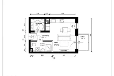 Rzut - Mieszkanie na sprzedaż 1 pokój o powierzchni 29,94 m² - numer B.2.48.1k w ATRIUM