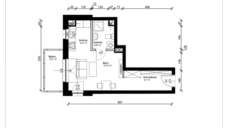 Rzut - Mieszkanie na sprzedaż 1 pokój o powierzchni 30,17 m² - numer B.2.59.1k w ATRIUM