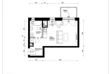 Rzut - Mieszkanie na sprzedaż 1 pokój o powierzchni 29,13 m² - numer A.3.52.1a w ATRIUM