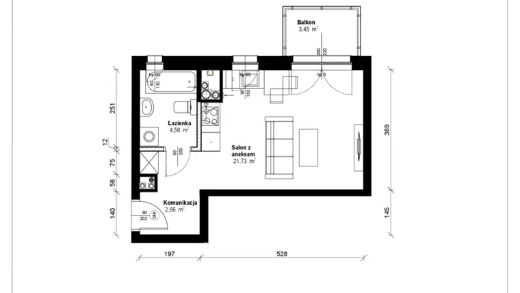 Rzut - Mieszkanie na sprzedaż 1 pokój o powierzchni 29,13 m² - numer A.3.52.1a w ATRIUM