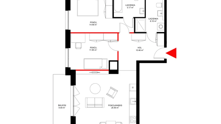 Rzut - Mieszkanie na sprzedaż 3 pokoje o powierzchni 77,66 m² - numer F.1.7 w INSPIRE ETAP V