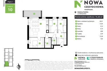 Rzut - Mieszkanie na sprzedaż 4 pokoje o powierzchni 76,57 m² - numer D10 w Nowa Częstochowa Małopolska etap II
