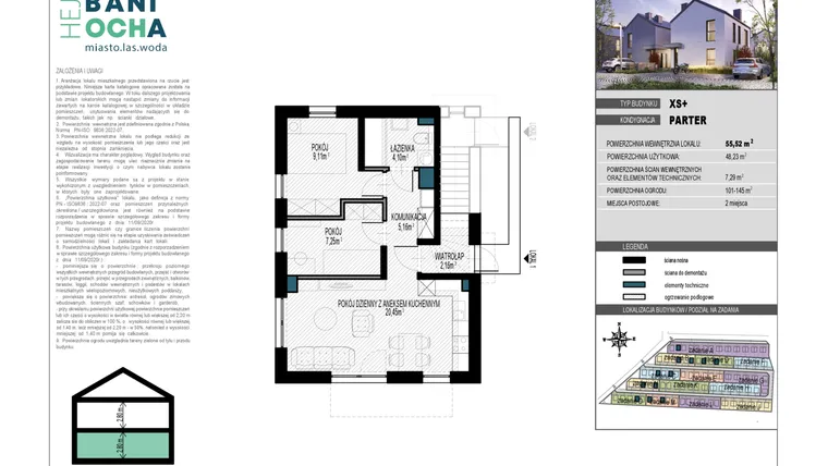 Rzut - Dom na sprzedaż 3 pokoje o powierzchni 55 m² - numer B6.1 w HEJ! Baniocha