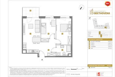Rzut - Mieszkanie na sprzedaż 3 pokoje o powierzchni 55,95 m² - numer A8 w Apartamenty Beethovena